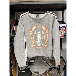 1970's Vintage Harley-Davidson Winged Skull x Nude Woman Cropped Sweatshirt Sz M